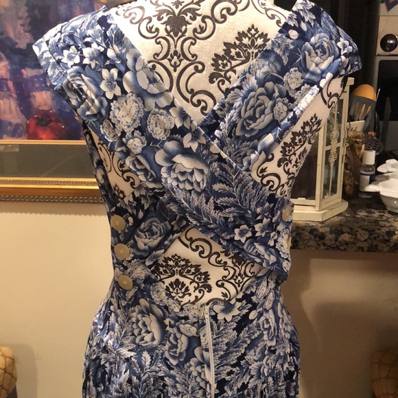 Linea Moda midi sundress with criss cross back, navy, cornflower and white, 12 - Picture 3 of 6